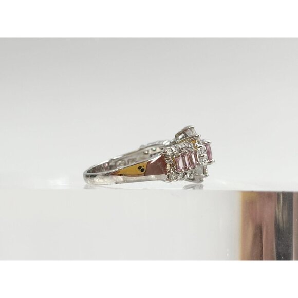 Pink Topaz & CZ Halo Crown Shaped 925 Sterling Silver Vintage Ring - sz 8 - Picture 11 of 12